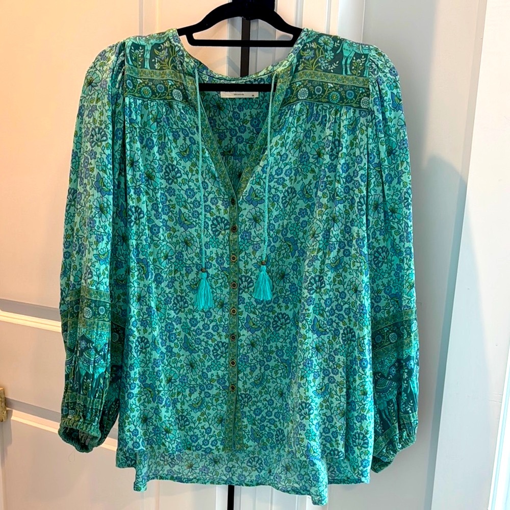 Spell & The Gypsy gorgeous green/aqua organic cotton boho RARE blouse-XXL